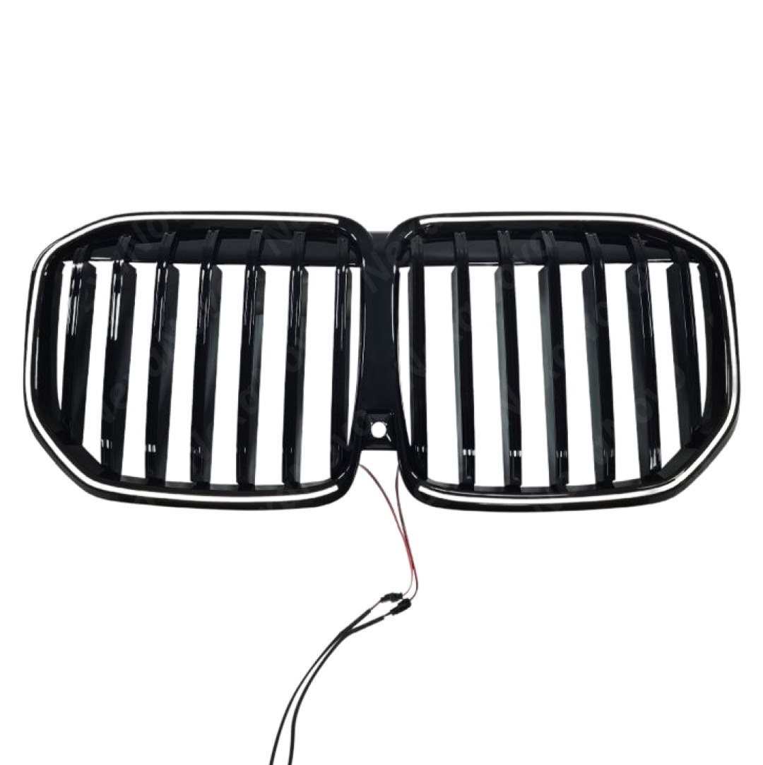 Professional studio photography highlighting the reflective gloss black surface of the NexaNovo grille