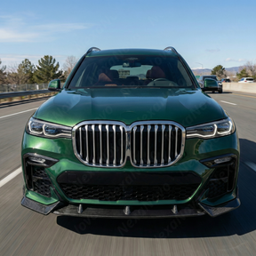 Direct front-facing view of the NexaNovo authentic double carbon fiber splitter for 2019-2022 BMW X7