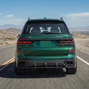 NexaNovo real carbon fiber rear bumper diffuser lip featured on the latest 2026 BMW X7