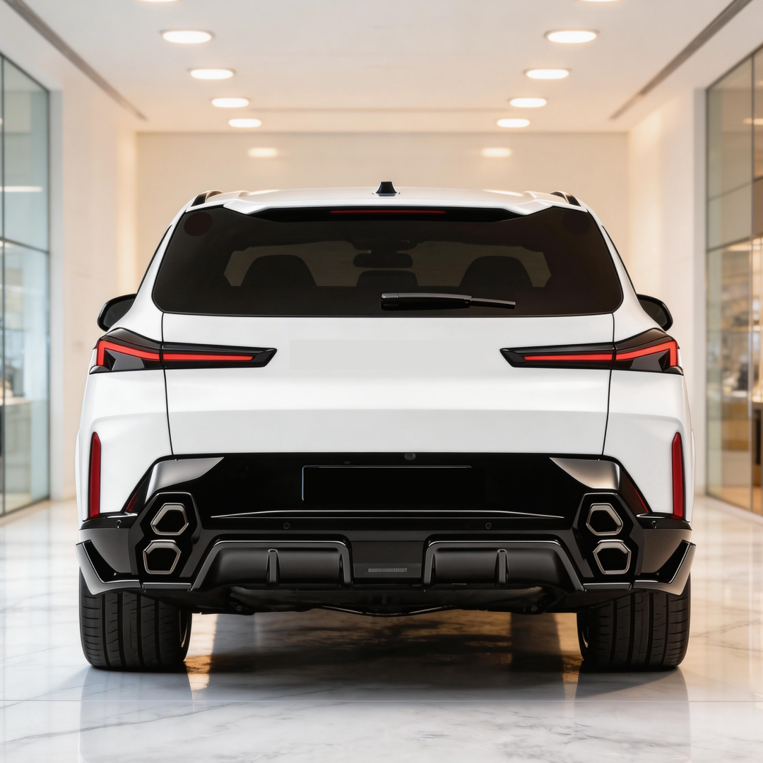 NexaNovo M-Performance style gloss black rear diffuser installed on a 2023 BMW XM G09