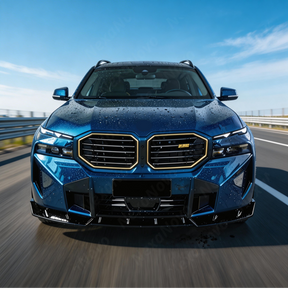 2024 BMW XM in motion highlighting the aerodynamic profile of the NexaNovo front splitter