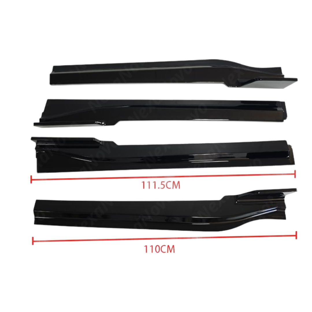 Standalone view of the uninstalled pair (left and right) NexaNovo gloss black side skirt spoilers