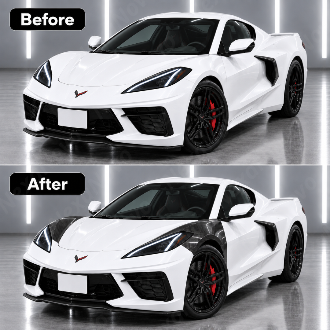 OEM-Style Real Carbon Fiber Front Fenders For Chevrolet Corvette C8 Stingray 2022-2026