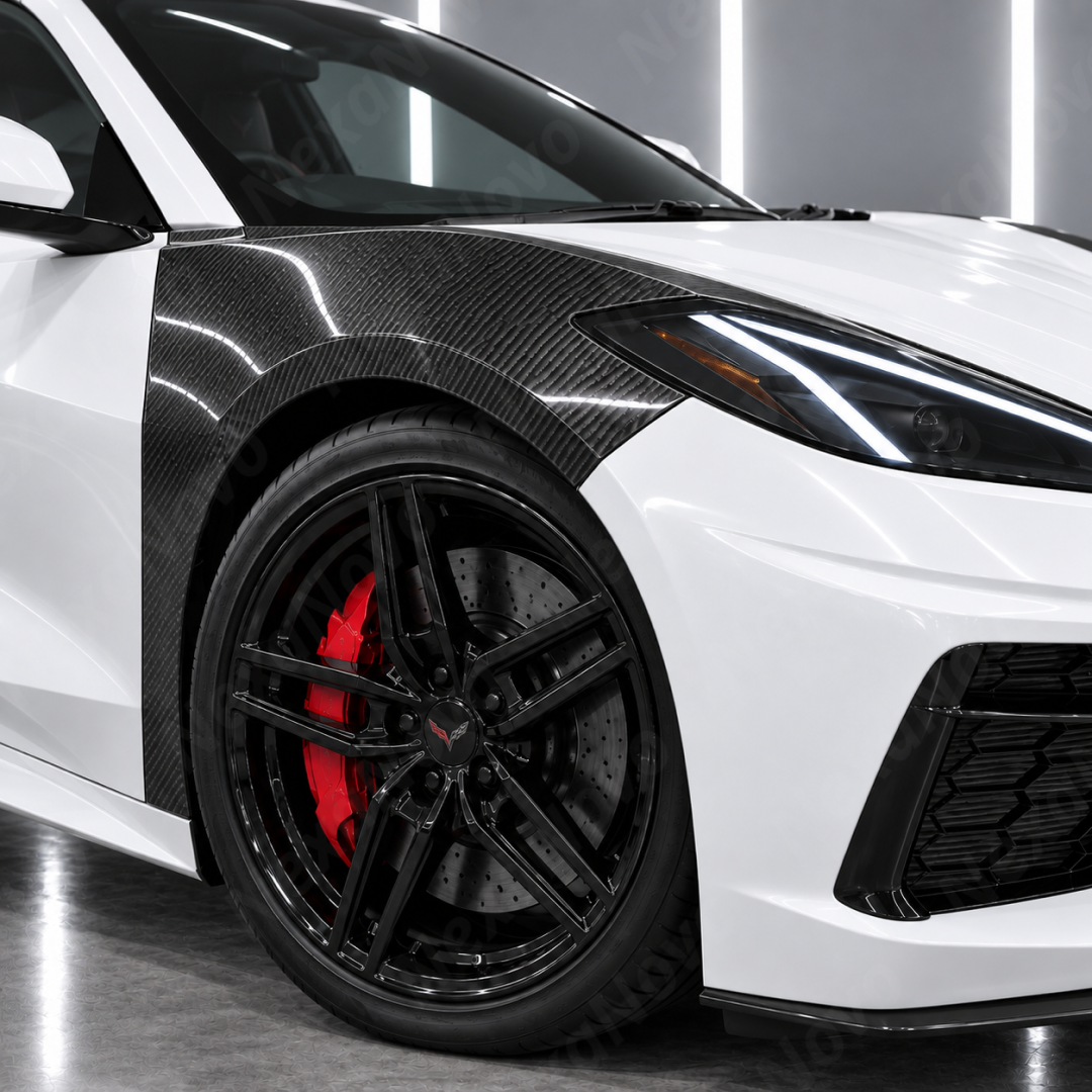 OEM-Style Real Carbon Fiber Front Fenders For Chevrolet Corvette C8 Stingray 2022-2026