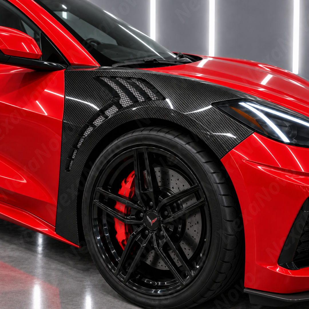 Vented Real Carbon Fiber Front Fenders For Chevrolet Corvette C8 Stingray 2022-2026