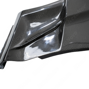Close-up of the premium 3K twill real carbon fiber weave on the NexaNovo CT5 Blackwing side vents