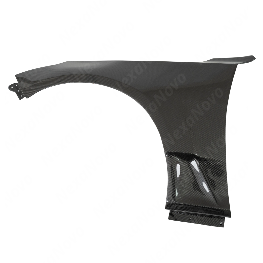 Standalone view of the uninstalled pair (left and right) NexaNovo carbon fiber fender trim pieces