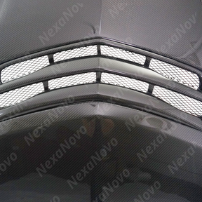 NexaNovo carbon fiber hood cover integrated on a black Cadillac CT5-V
