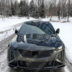 Underside view of uninstalled NexaNovo carbon fiber hood cover showing mounting points