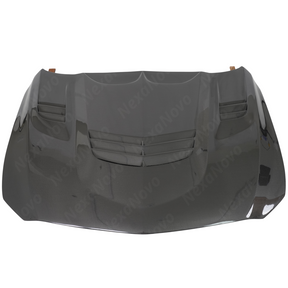 Standalone view of the uninstalled NexaNovo CT style real carbon fiber front engine hood