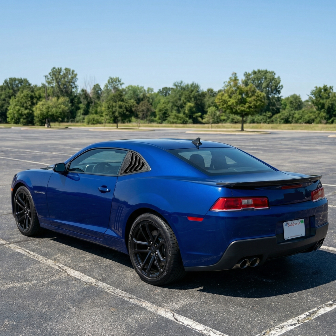 High-gloss NexaNovo carbon fiber print side quarter window louvers for Chevrolet Camaro 2010-2015