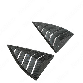Low angle view emphasizing the muscular racing aesthetic of NexaNovo carbon fiber side window shades