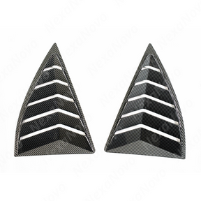 Stealthy integrated carbon fiber look of NexaNovo side window covers on a black Chevrolet Camaro