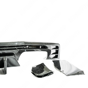 Detailed view of the NexaNovo carbon fiber pattern texture on the rear diffuser lip