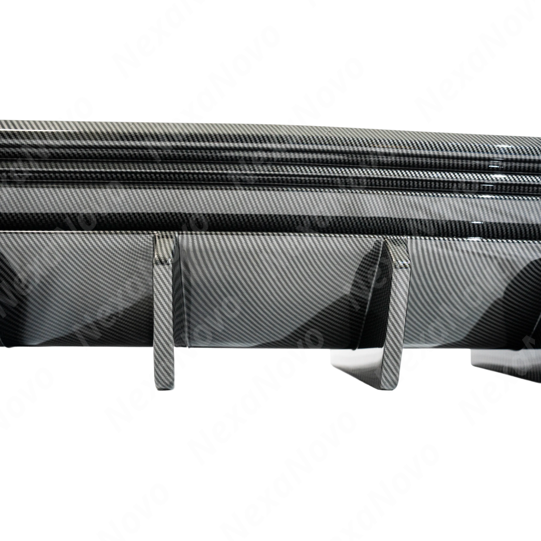 NexaNovo rear bumper diffuser lip integrated on a black Chevy Camaro