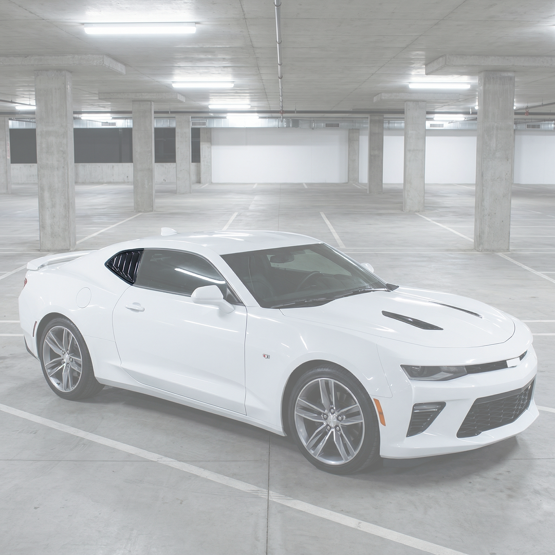 High-gloss NexaNovo carbon fiber print side quarter window louvers for Chevrolet Camaro 2016-2024