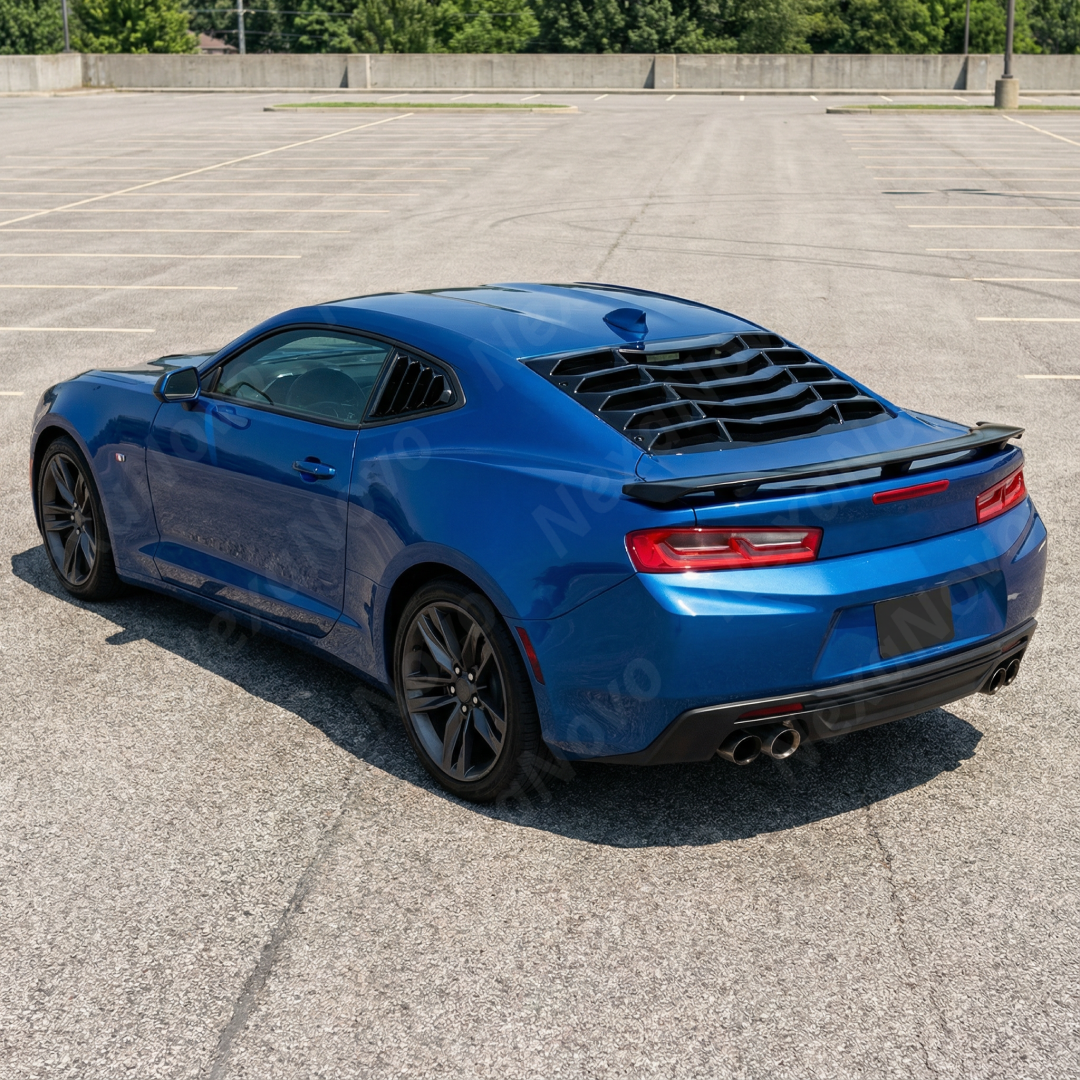 Precision flush fitment of NexaNovo louvers on a 2020 Camaro side quarter glass