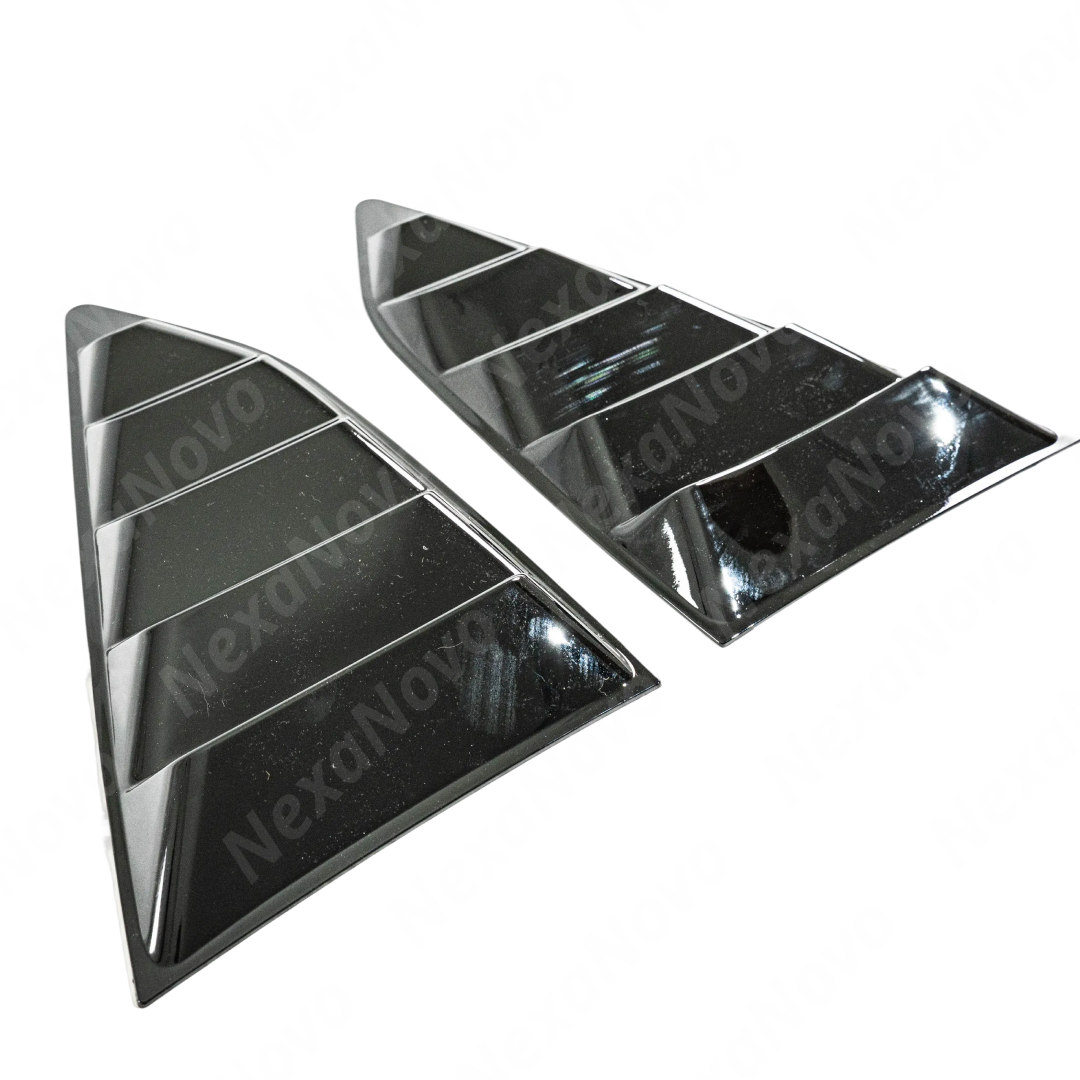 NexaNovo gloss black side quarter window louvers on a white 6th Gen Camaro