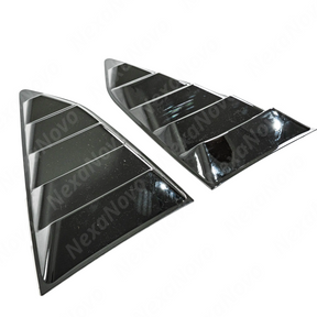 NexaNovo gloss black side quarter window louvers on a white 6th Gen Camaro