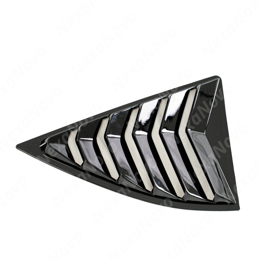 Uninstalled gloss black rear window louver showing the complete one-piece design