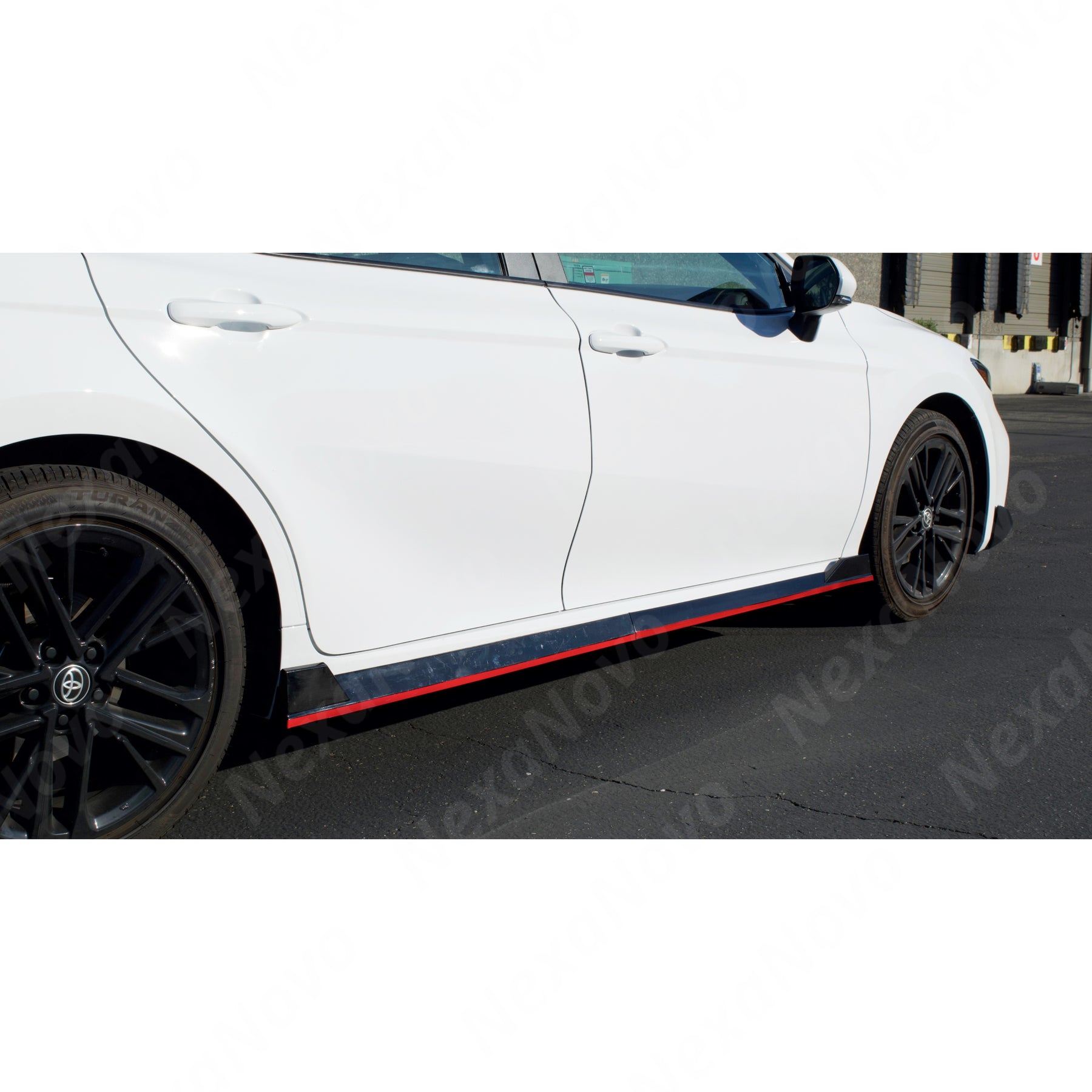 For Toyota Camry Side Body Skirt with Red Trim Gloss Black (2025-2027) NexaNovo