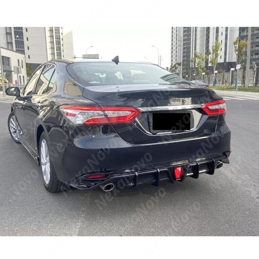 Refitfullrange Rear Bumper Lip Spoiler For 2018-2021 Toyota Camry – Glossy Black Lower Diffuser With LED Light