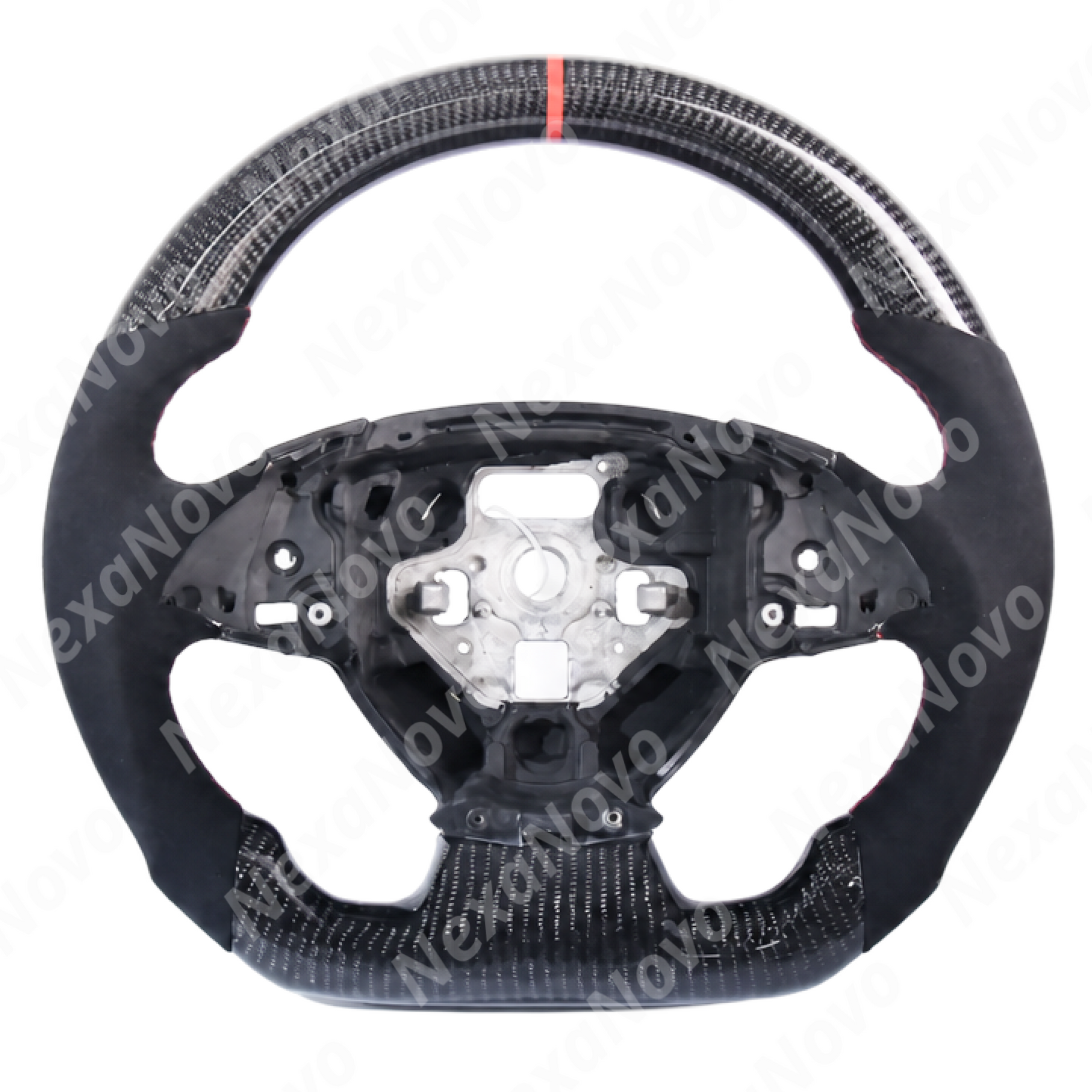 Side angle perspective showing clearance for factory automatic paddle shifters behind the thickened Alcantara hand bolsters