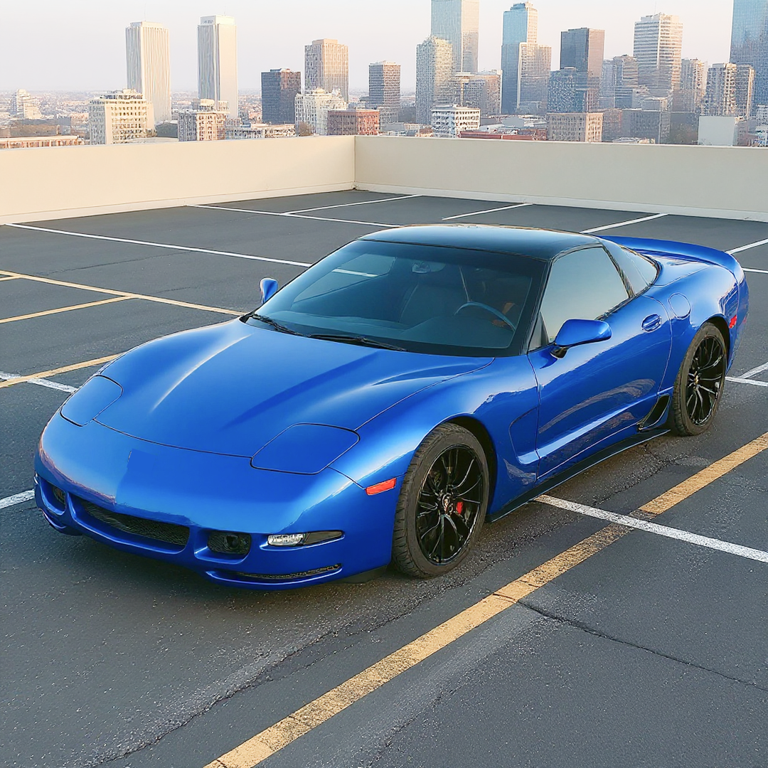 Close-up of the NexaNovo glossy black finish on the C5 ZR1 style side skirt
