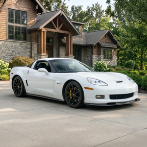 Carbon fiber print ZR1 style front lip on a white Chevrolet Corvette C6