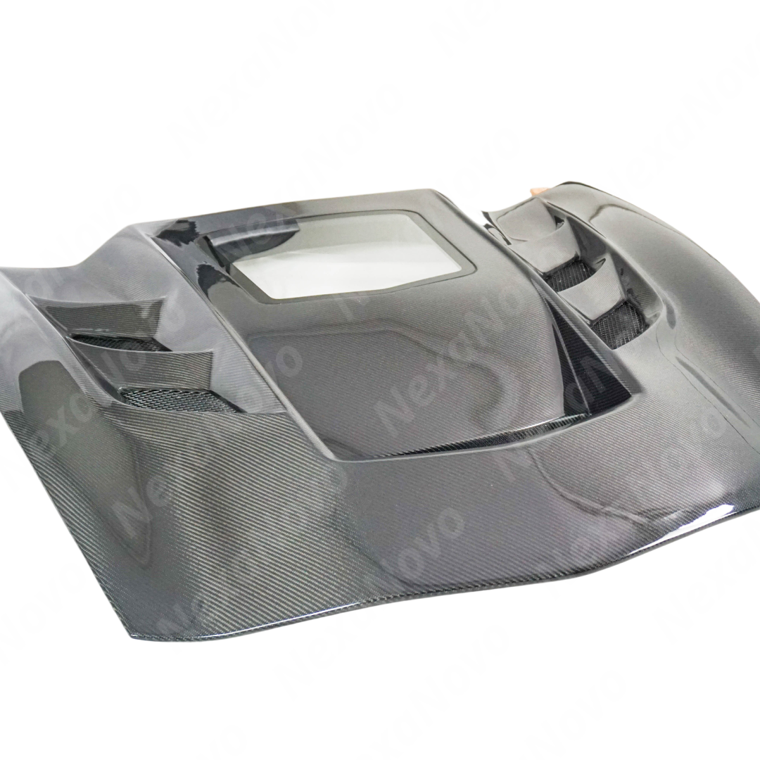 Close-up of the NexaNovo real carbon fiber weave on the Corvette C7 hood