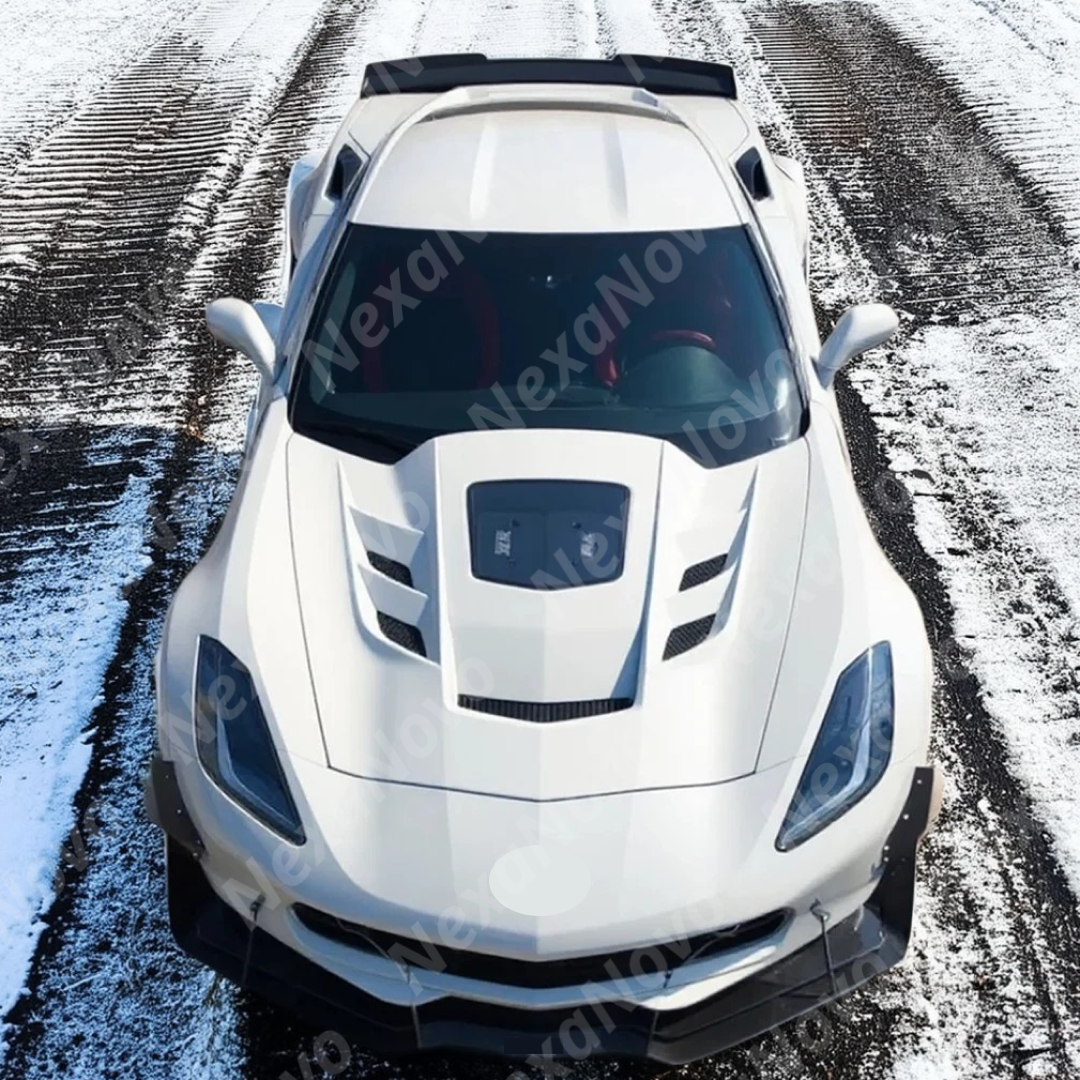 Full front view of a 2016 Chevrolet Corvette C7 with new NexaNovo hood