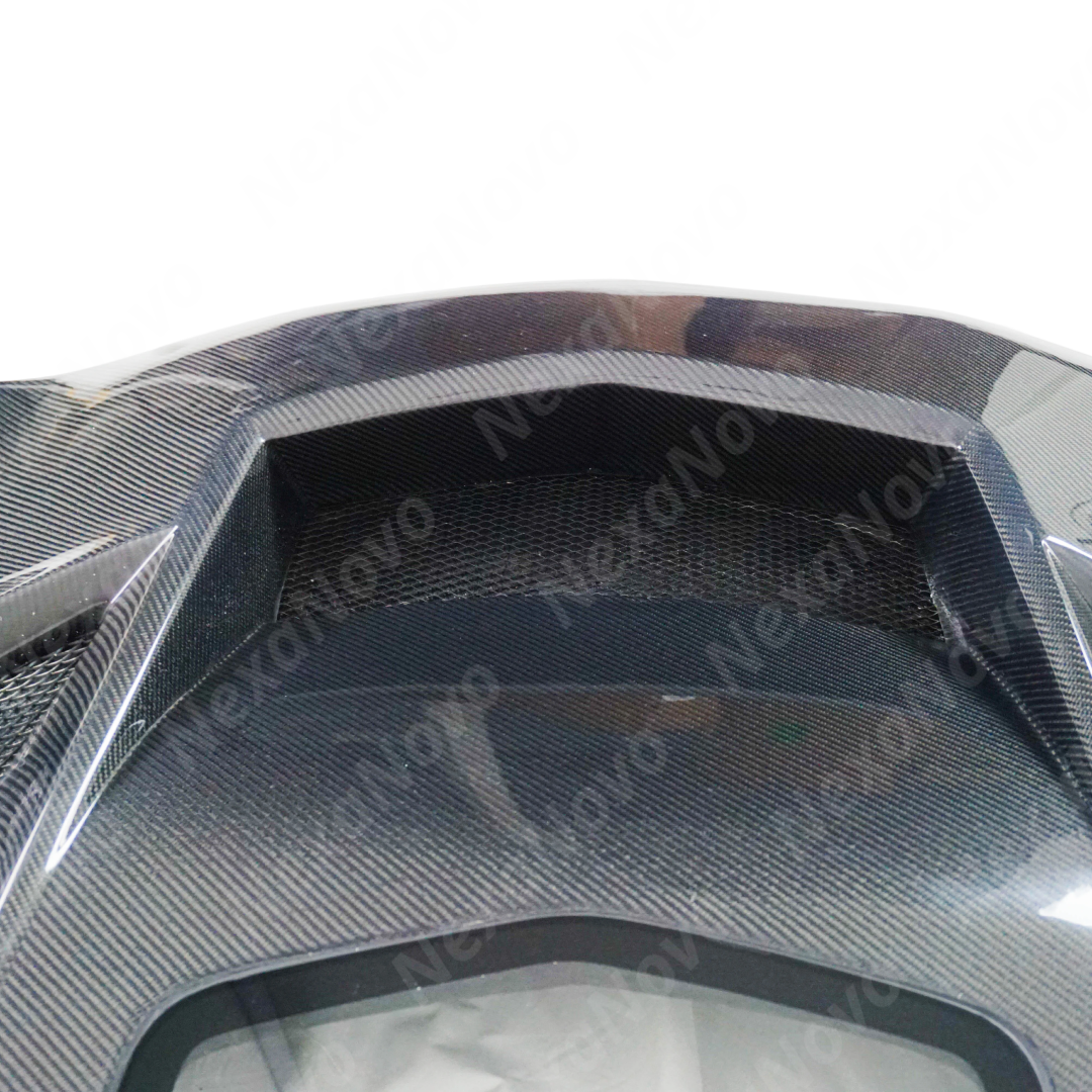  Uninstalled NexaNovo real carbon fiber vented engine hood cover, top view