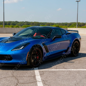 Uninstalled front section piece of the NexaNovo Z06 style carbon fiber print side skirt