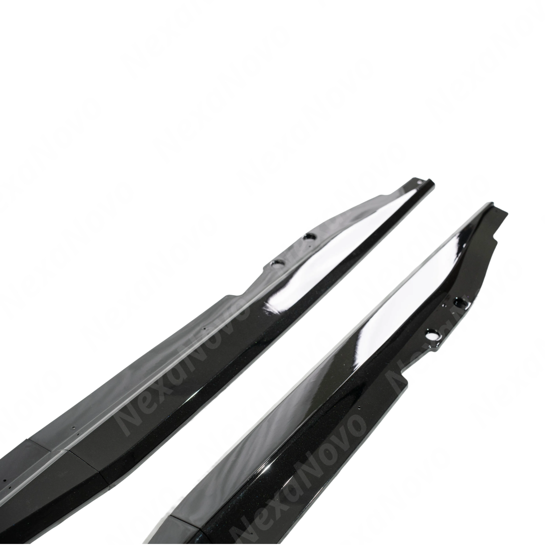 NexaNovo Z06 style gloss black side splitter integrated on a black Chevrolet Corvette C7