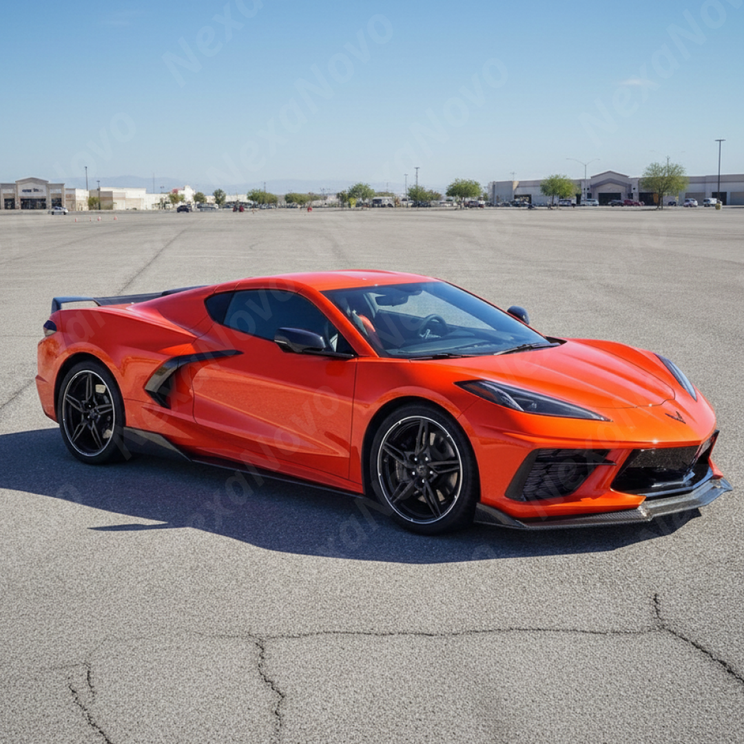 Full side view of a 2024 Chevrolet Corvette C8 Stingray with NexaNovo 5VM side skirts