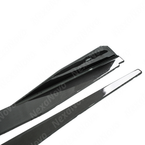 NexaNovo carbon fiber print 5VM side skirts providing contrast on a white Corvette C8