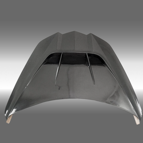 NexaNovo carbon fiber hood on a grey Chevrolet Corvette C8