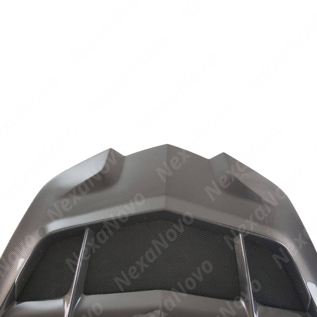 Precision fitment of NexaNovo carbon fiber hood cover on a 2022 Chevrolet Corvette C8