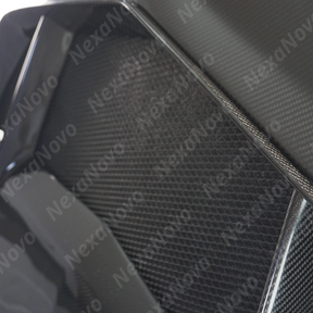 NexaNovo carbon fiber hood cover integrated on a black Chevrolet Corvette C8