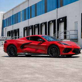 Direct side profile view highlighting the aggressive wide-body aero line of the NexaNovo carbon fiber exotic side skirts