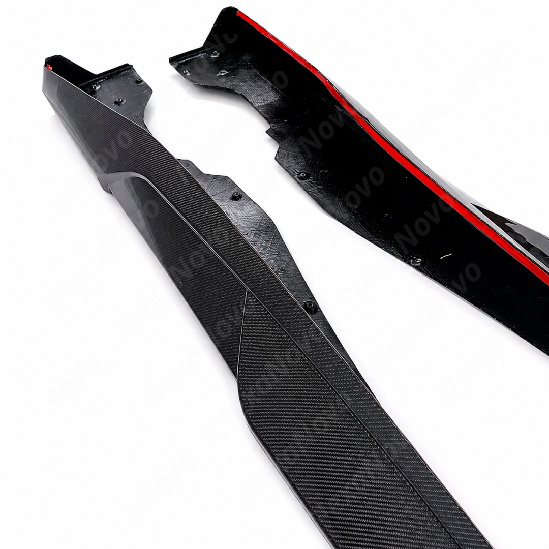 Close-up view showing the precision edge-to-edge alignment along the lower C8 rocker panel seam