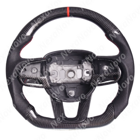 Performance-inspired carbon fiber SRT style steering wheel mounted inside a Dodge Durango SRT cabin