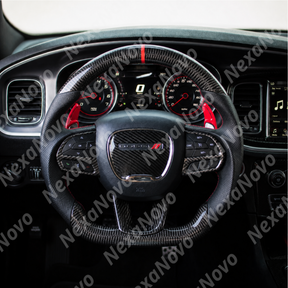 Side angle view demonstrating seamless clearance for factory or aftermarket paddle shifters behind the thickened grips