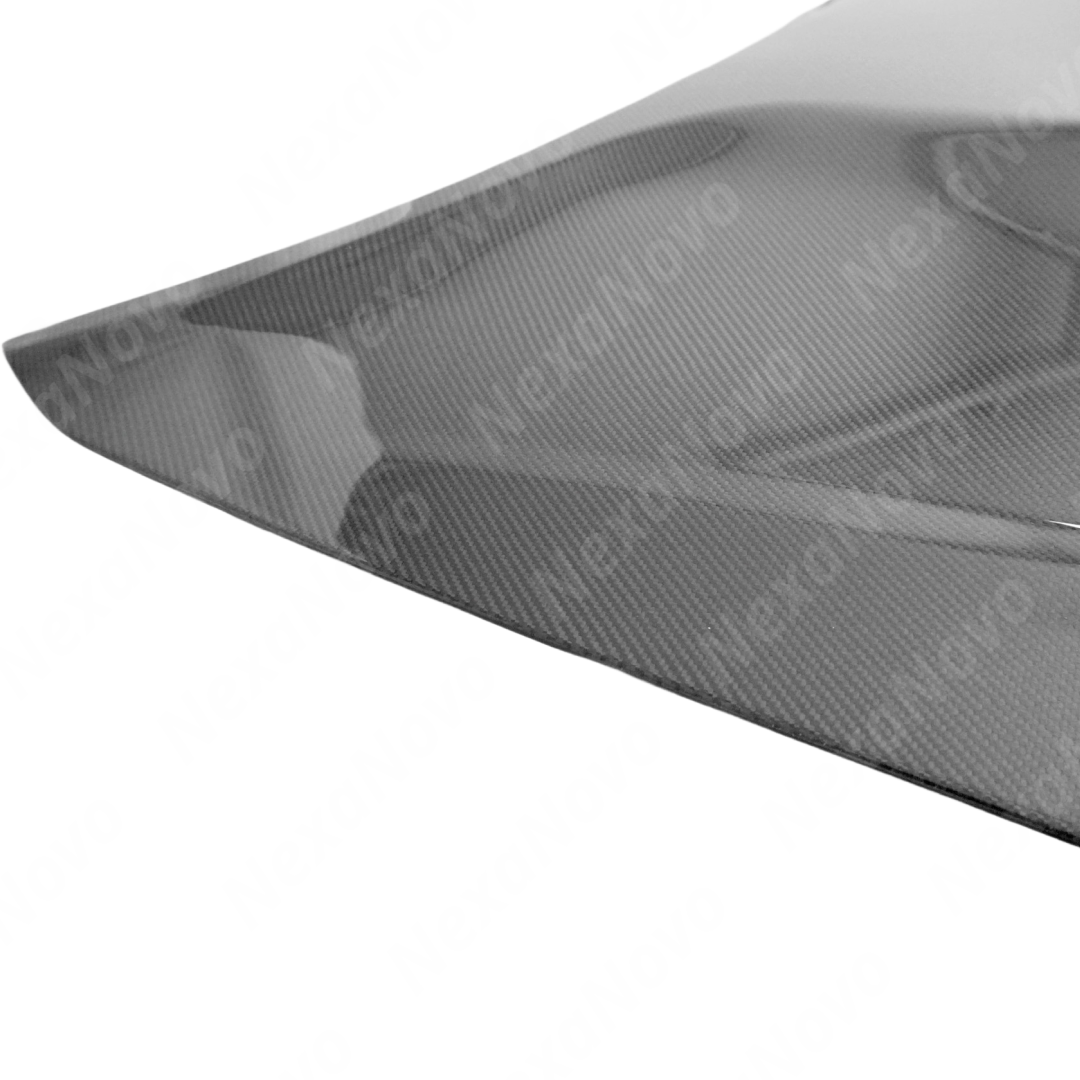 Close-up of the NexaNovo real carbon fiber weave on the Charger SRT style hood cover