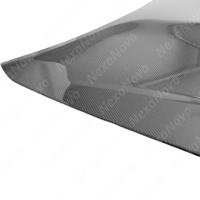 Close-up of the NexaNovo real carbon fiber weave on the Charger SRT style hood cover