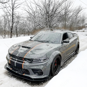 Custom look achieved with NexaNovo real carbon fiber hood cover on Charger