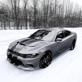 Dodge Charger on street with a NexaNovo hood cover
