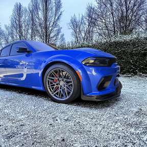 Sleek NexaNovo H style front splitter kit installed on a Dodge Charger SRT