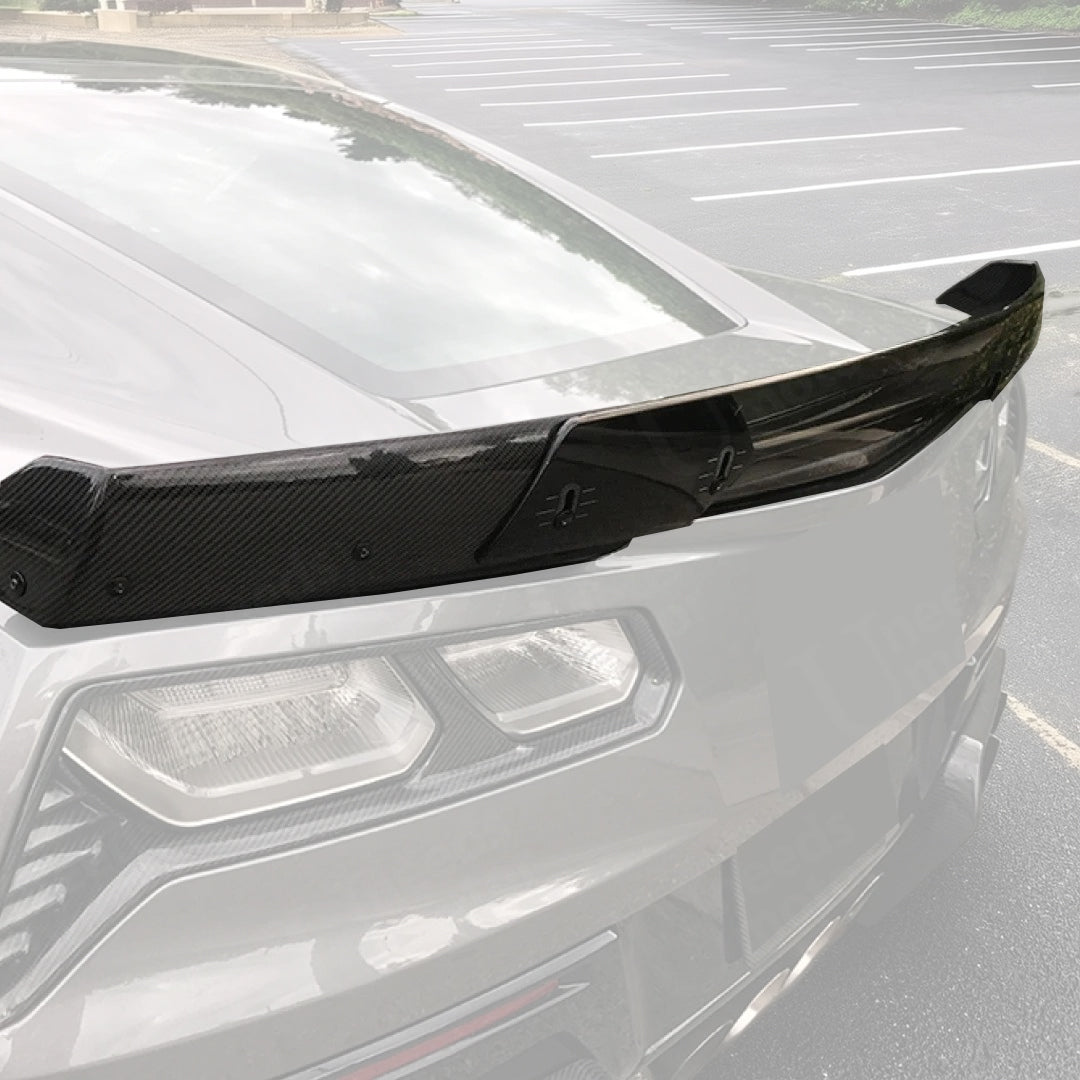 Aftermarket carbon fiber print spoiler for any C7 Corvette color
