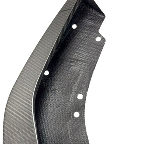 Glossy NexaNovo carbon fiber splitter offering an aggressive contrast on a Vapor Blue Metallic S650 Mustang